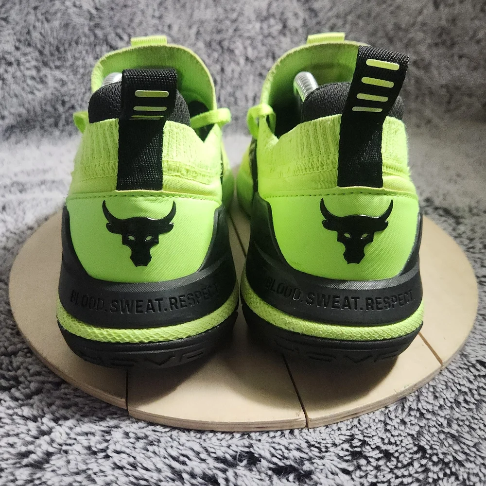Under Armour Project Rock 4 HOVR Bull Neon Volt Green Black Mens Size 9.5 - Picture 7 of 9